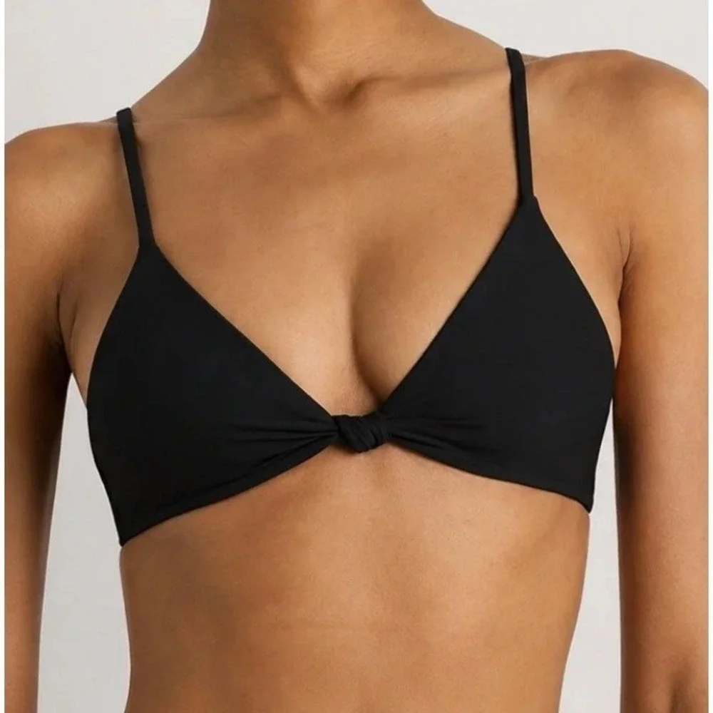 quince italian knotted triangle bikini top bathing suit in black, size small